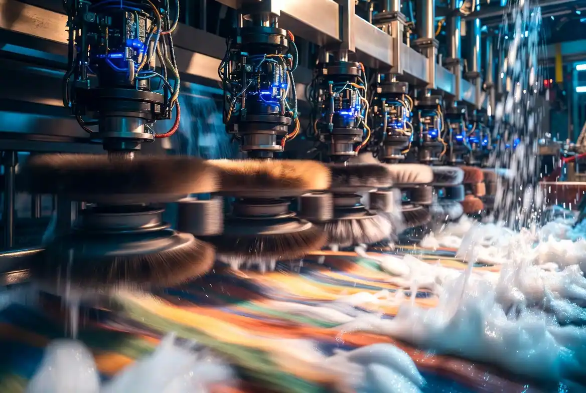 Detaliu linie automată cu perii rotative pentru spălare